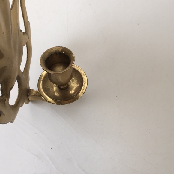 Two Matching Vintage Gold Tone Candle Wall Sconces - Picture 4 of 14